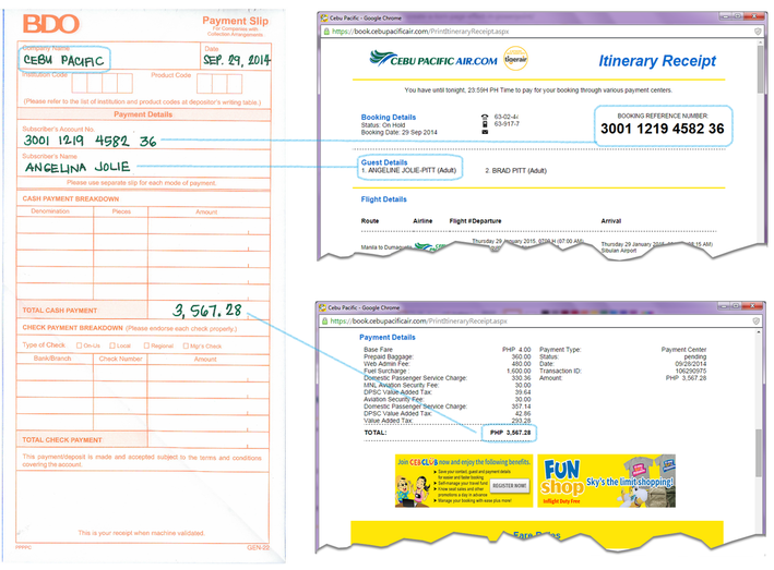Cebu Pacific Over the Counter Payment at BDO
